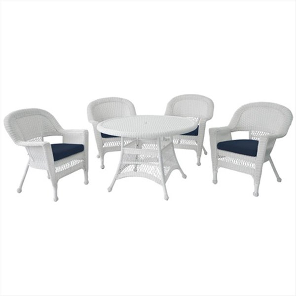 Propation 5 Piece White Wicker Dining Set - Blue Cushions PR2593366